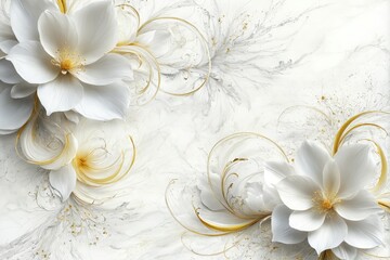 Digital illustration two white flowers marble background are Whi