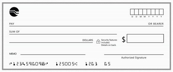 Wall Mural - empty money cheque. bank check. check book template with pattern and blank fields. currency payment 