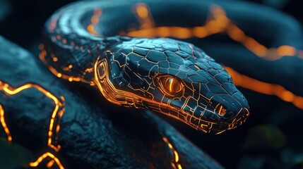 Wall Mural - Digital Snake with Glowing Lines