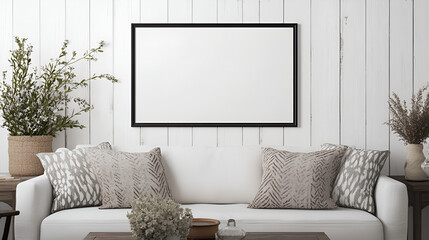 Canvas Print - White Sofa with Black Frame Mockup for Modern Interior Design