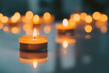Sticker - a close up shot of a group of burning candles with a blurred background, scenic festive photography,