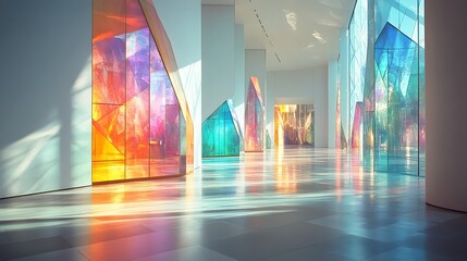 Canvas Print - Radiant Kaleidoscope of Geometric Luminescence in Modern Museum Exhibition Hall