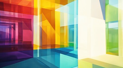 Wall Mural - Abstract Geometric Composition with Overlapping Colored Panels