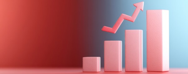 A modern bar graph illustrating financial growth with ascending bars and an upward arrow, symbolizing success and progress.