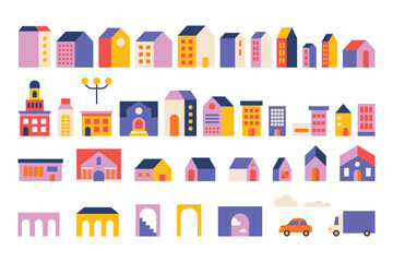 collection of flat abstract geometric houses and buildings