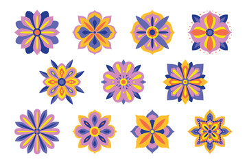 Aufkleber - Collection of flat geometric flowers