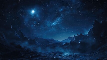 Wall Mural - A Nighttime View of a Mystical, Rugged Landscape with a Starry Sky