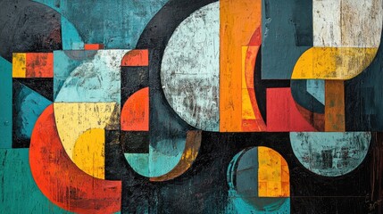 Poster - Abstract Painting with Geometric Shapes and Textured Background