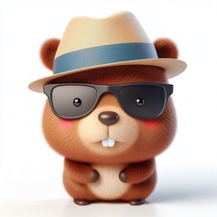 Canvas Print - a cute 3d fluffy Capybara teddy bear character with cool hat