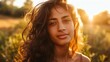 © Bijac - sunkissed portrait of a radiant woman basking in golden hour light soft focus capturing her luminous skin tousled hair and serene expression amidst a dreamy warm backdrop