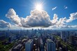© Sanchai - Cloud cinematic motion is captured in a time-lapse sequence showing clouds rapidly moving across a city skyline, creating a dynamic and epic visual