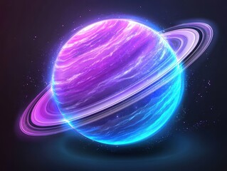 A vibrant, glowing planet with colorful rings, surrounded by cosmic elements. Perfect for space-themed designs.