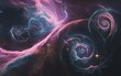 © Lull - Cosmic spirals. Abstract swirling nebula with pink and blue tones, reminiscent of cosmic energy and celestial movements.