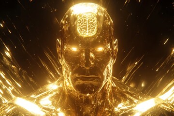 Poster - Sensory processing Brain cortex Golden humanoid figure with a radiant brain symbolizing enlightenment spiritual awakening and the connection between body and mind