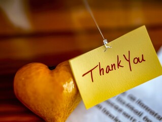 Heart-shaped Token With a Thank You Note Resting on a Wooden Surface in a Cozy Setting