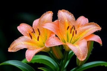 Wall Mural - Lilies, in early morning light, dewy and fresh capture the essence of a new dayâ€™s promise