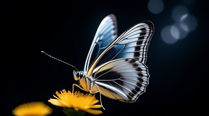 Wall Mural - silver butterfly set fantasy mood contrasted black background representing concept freedom abstract