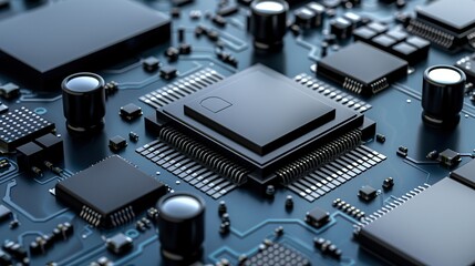 Poster - Close-up of computer chip on circuit board technology component equipment background