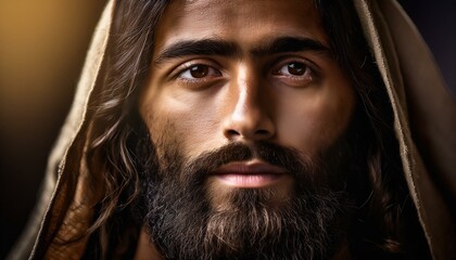 a realistic close-up portrait of Jesus Christ with detailed features. 