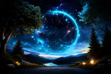 Wall Mural - zodiac signs as guiding stars, depicted in an artwork where each zodiac sign is a bright star in the