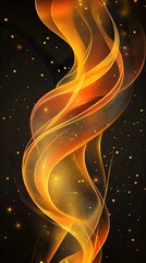 Wall Mural - Abstract, orange-glowing wave on a black background vector presentation design