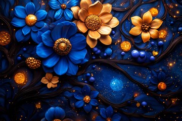 Wall Mural - zodiac signs in a celestial garden, captured in an artwork where each zodiac sign is a flower or tre