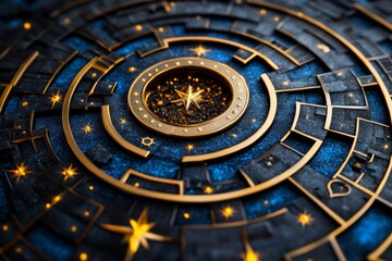 Wall Mural - zodiac signs in a cosmic labyrinth, illustrated in a scene where each zodiac sign is part of a labyr