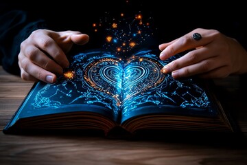 Wall Mural - zodiac signs in a magical book of shadows, illustrated in a scene where each zodiac sign is a chapte
