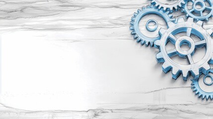 A creative layout featuring blue gears on a marble background, perfect for illustrating concepts of engineering and innovation.