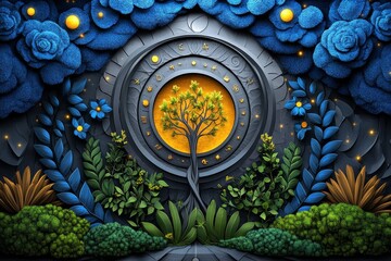 Wall Mural - zodiac signs in a mystical garden, depicted in an illustration where each zodiac sign is represented