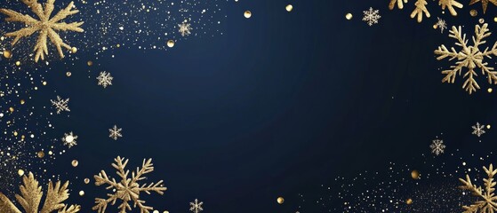 Wall Mural - Navy christmas background with snowflakes and gold sequins