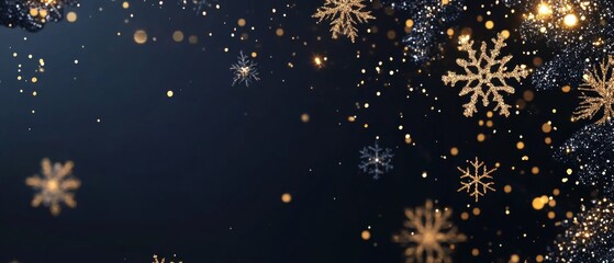 Wall Mural - Navy christmas background with snowflakes and gold sequins