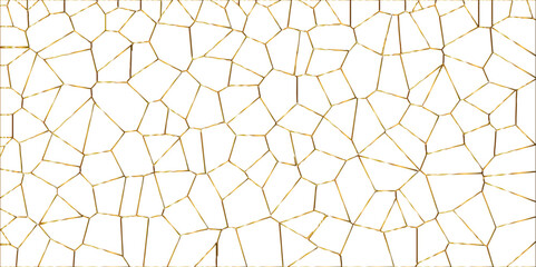 Wall Mural - Golden gradient lines stroke abstract white crystalized broken glass background. Voronoi diagram background. abstract desktop texture design digital art wallpaper, vector illustration.	