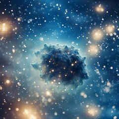 Wall Mural - 3D illustration of a microscopic view of a virus cells in outer space.