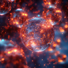 Wall Mural - a cluster of glowing orbs in a blue background