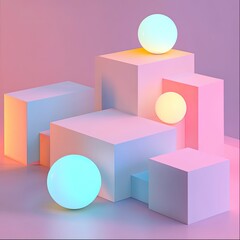 Wall Mural - a modern composition of geometric shapes with soft glowing lights, creating a serene and colorful at