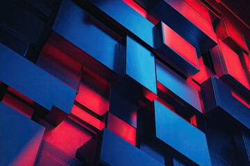 Wall Mural - A striking abstract background featuring layered blocks in vibrant blue and red, creating a dynamic and visually appealing composition.