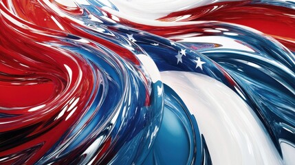 Wall Mural - Dynamic American Flag Design in Swirling Red, White, and Blue Colors