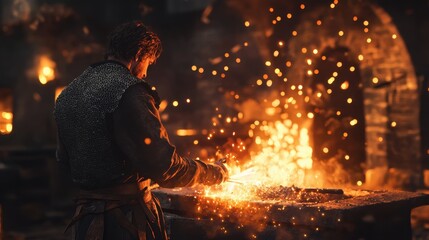 Sparks Fly in the Forge of a Skilled Metalworker