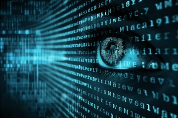 Digital privacy concept with silhouette against binary code background