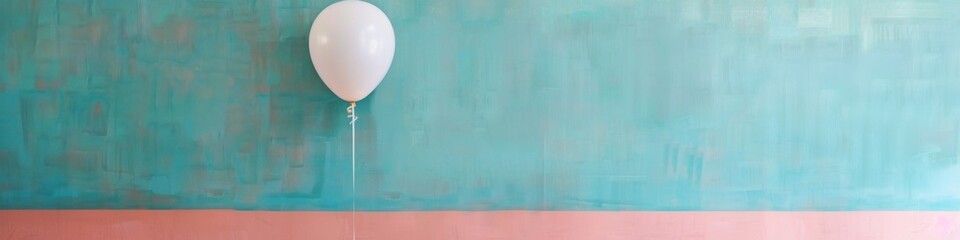Aufkleber - Whimsical Minimalist Art Single White Balloon on Pastel-Colored Wall with Ample Copy Space - Bright Daytime Mood