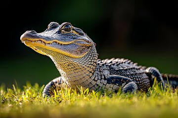 Wall Mural - Close-up Portrait of an Alligator in Grass