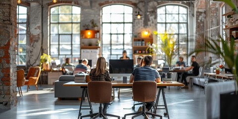 Wall Mural - an open-plan office space featuring modern furniture and a vibrant atmosphere with people engaged in