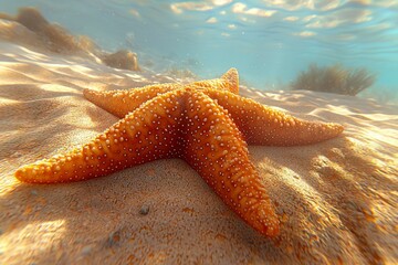 Poster - A Close-Up of a Starfish Lying on the Sandy Ocean Floor