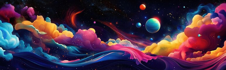Wall Mural - science fiction wallpaper featuring colorful graphics inspired by deep space including elements like