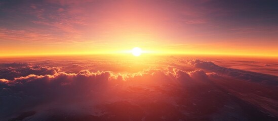 Fototapete - Spectacular sunset over Planet Earth in a 3D cartoon rendering