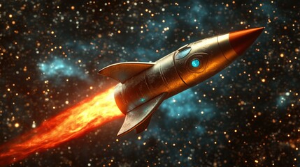 Aufkleber - Rocket flying in space 3D cartoon rendering Mixed media