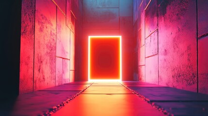 Leinwandbilder - Luminous rectangle divided by a stripe in a 3D cartoon rendering Glowing abstract geometric shapes