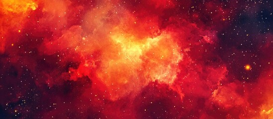 Leinwandbilder - Bright red space nebula with a 3D cartoon rendering featuring dark red and orange gradient grungy smoke Abstract blaze of fire flame texture or background Red and yellow grunge watercolor backdrop