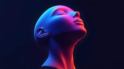 Wall Mural - Surreal Neon-Lit Digital Portrait with Captivating Facial Expression